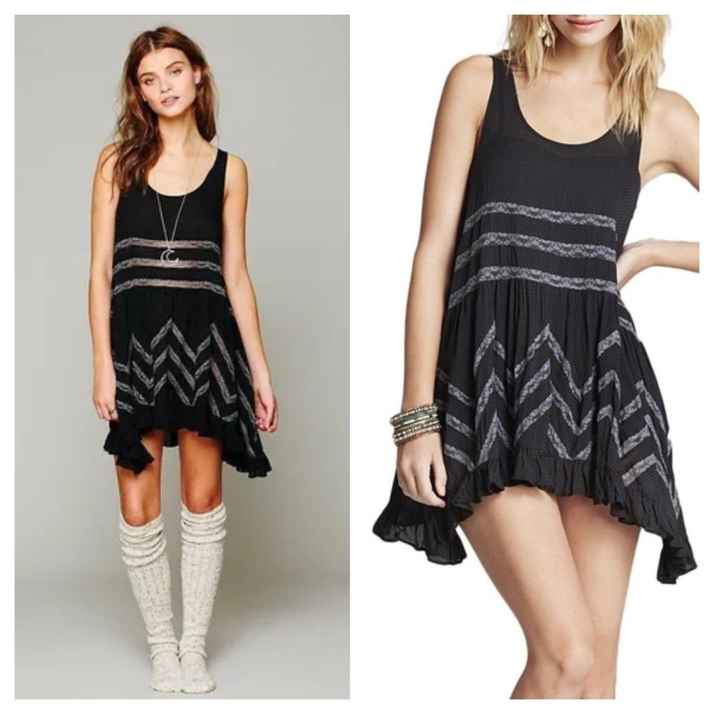 Free People - Intimately Free Black Voile Lace Trapeze Slip Dress XS